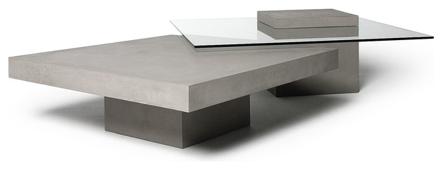 Table basse béton carrée avec plateau en verre Concrete coffee table -  Contemporain - Salon - Autres périmètres - par LYON BÉTON | Houzz