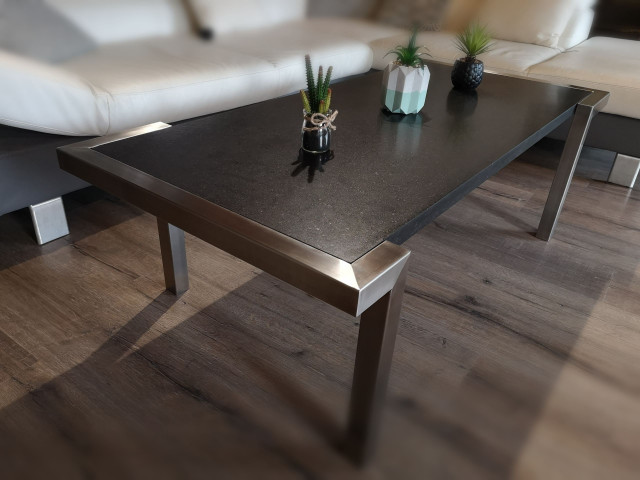 Table Basse Inox Brosse Granit Noir Zimbabwe Modern Living Room Lyon By Step Mobilier Houzz