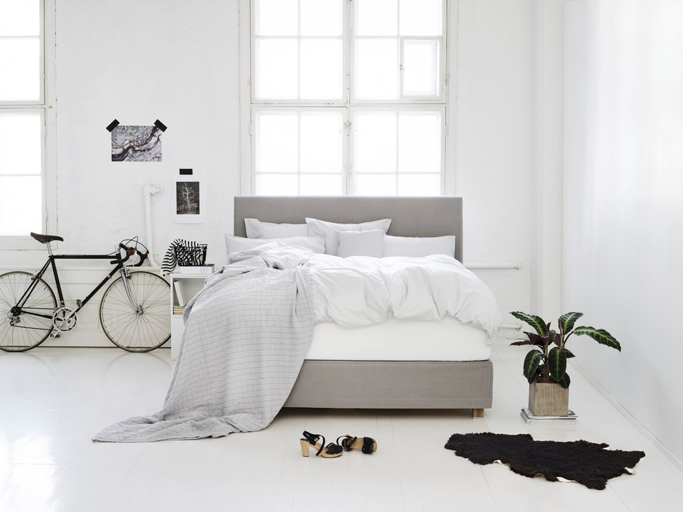 Пример оригинального дизайна: серо-белая спальня в скандинавском стиле
