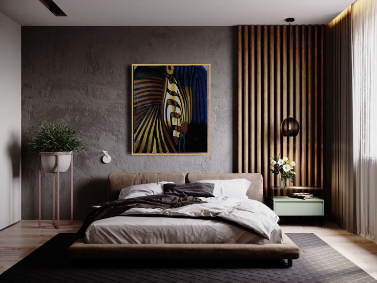 На фото: хозяйская спальня среднего размера в современном стиле с серыми стенами