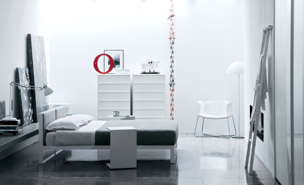Mittelgroßes Modernes Hauptschlafzimmer mit weißer Wandfarbe in Sonstige