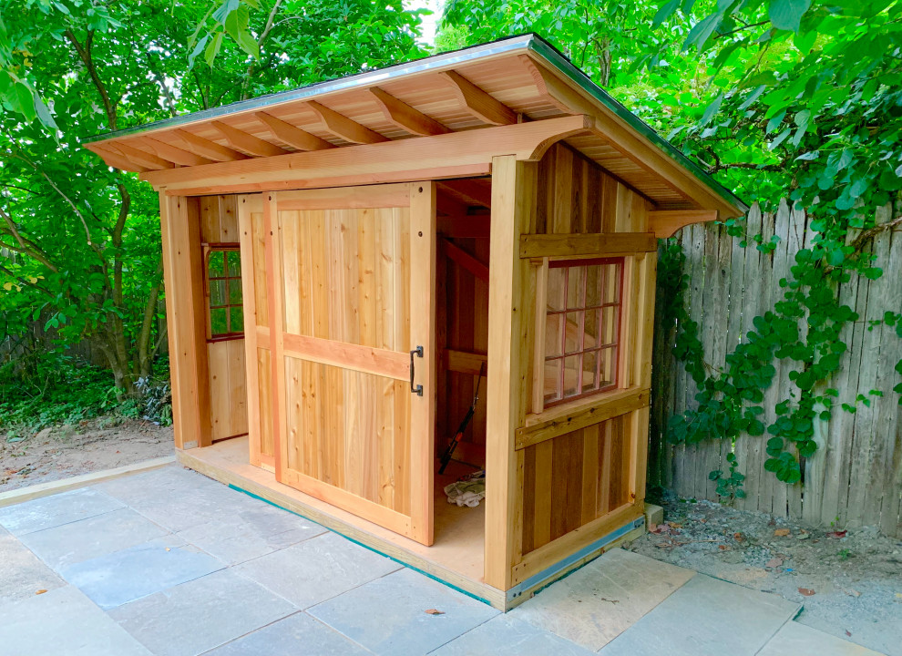 Design ideas for a small classic detached garden shed in Boston.