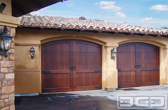 California Dream 10 Custom Made Arched Top Carriage Style Wooden Garage Doors Terranean Garden Shed And Building Orange County By Dynamic Door Houzz Uk - Carriage Style Garage Doors