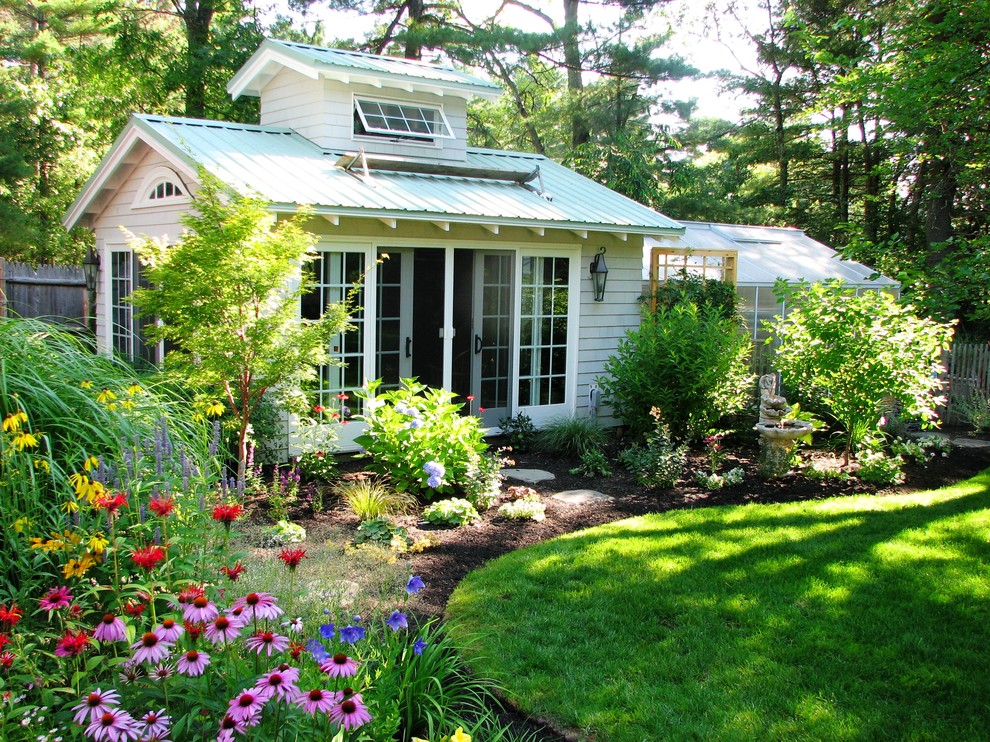 Large traditional detached greenhouse in Boston.
