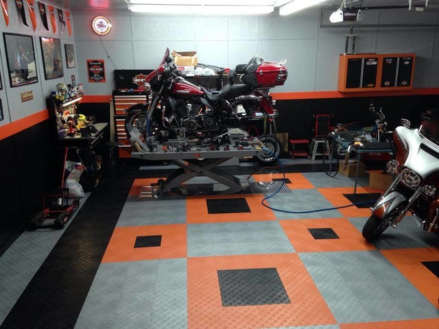 Harley-Davidson Home Garage with RaceDeck Garage Flooring - Skur - Salt  Lake City - af RaceDeck | Houzz