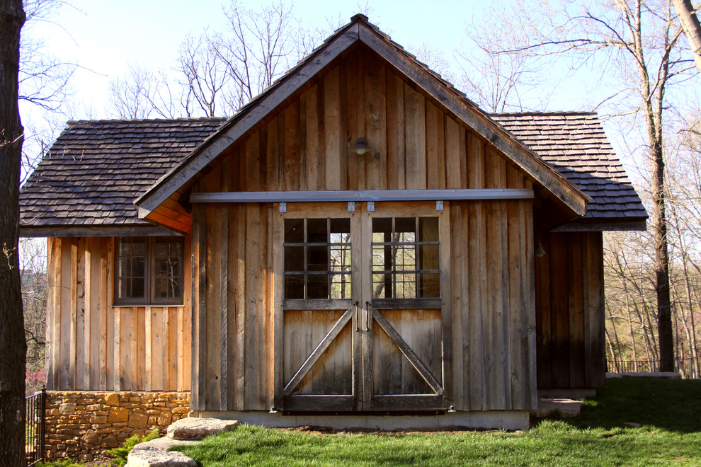 Example of a mountain style detached studio / workshop shed design in Other