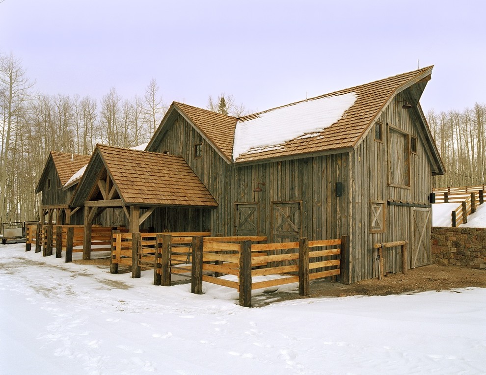 Inspiration for a rustic barn in Denver.