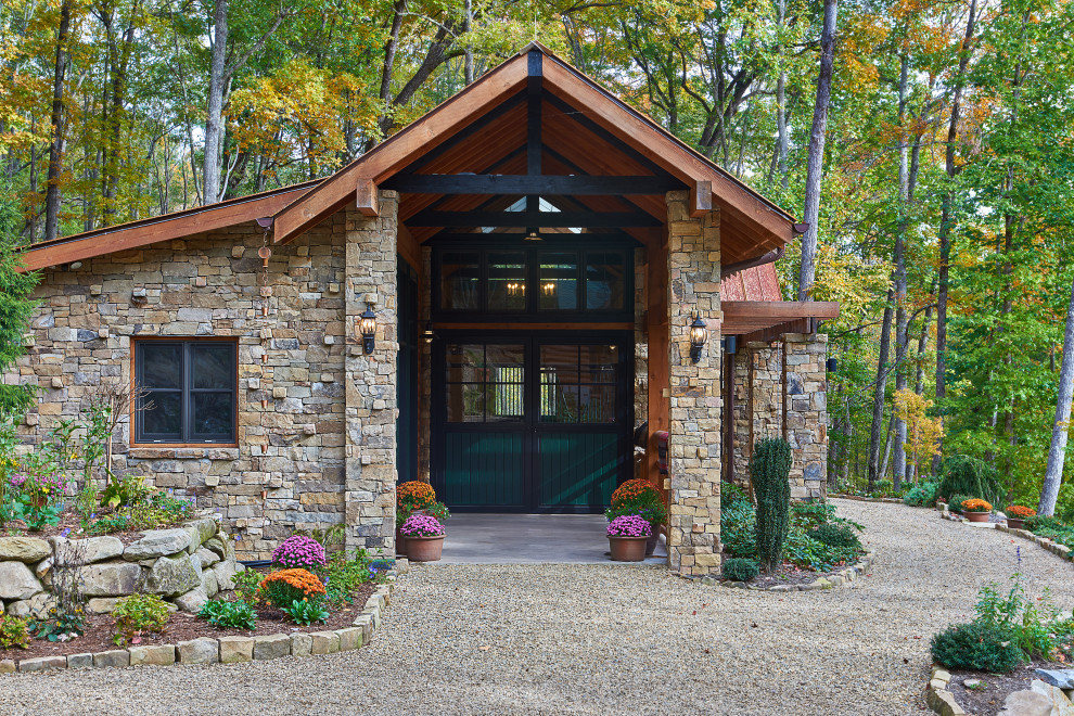 Example of a mid-sized mountain style detached barn design in Charlotte
