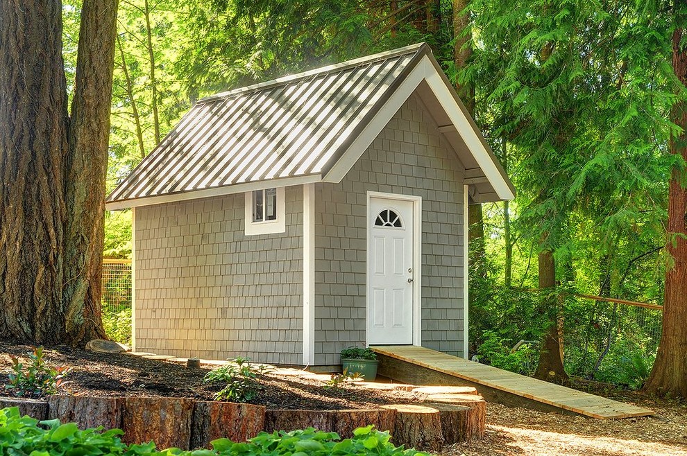 Inspiration for a medium sized rural detached garden shed in Seattle.