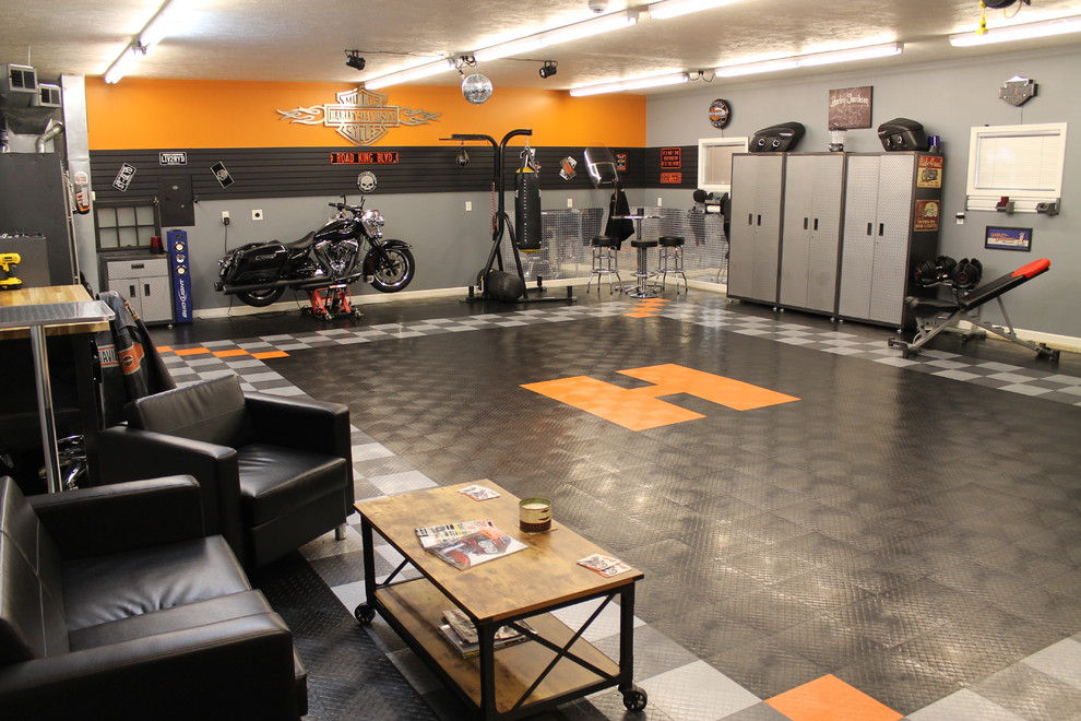 Racedeck Garage Floor Makes This Harley Davidson Theme Shed Salt Lake City By - Harley Davidson Outdoor Patio Furniture Racedeck Garage Floor Makes This Harley Davidson Theme Shed Salt Lake City By - Harley Davidson Outdoor Patio Furniture