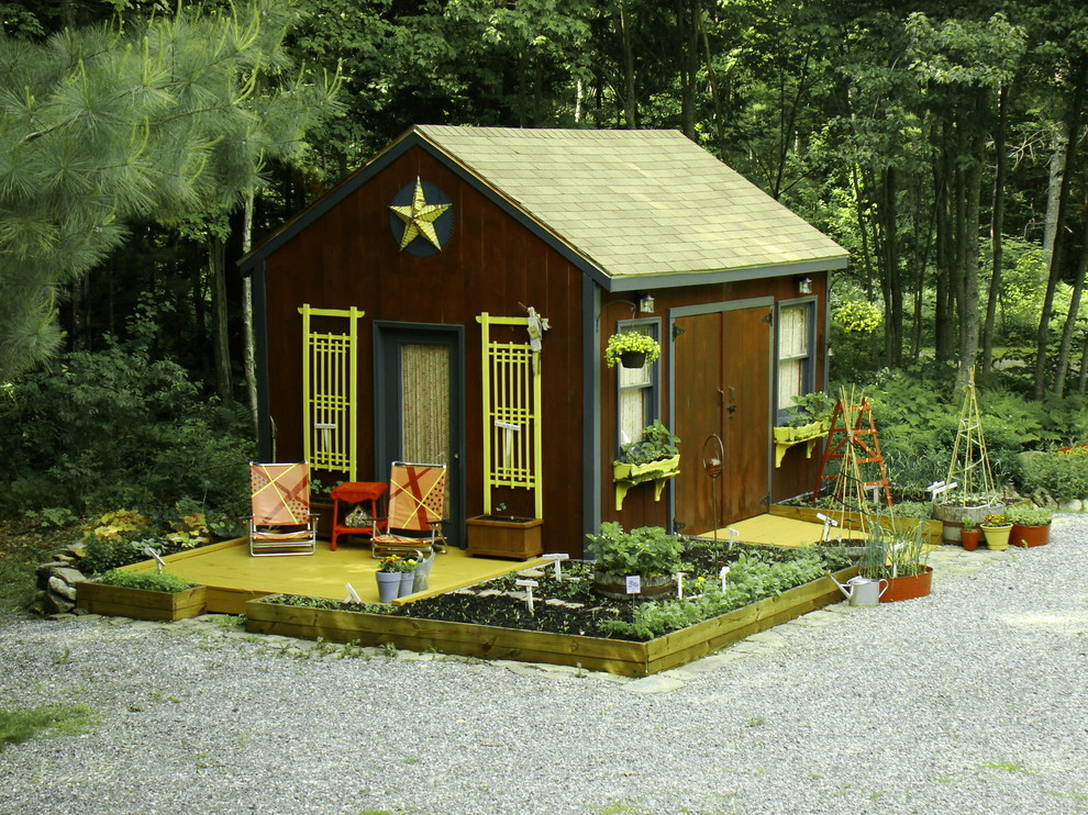 Rustic detached garden shed in Portland Maine.