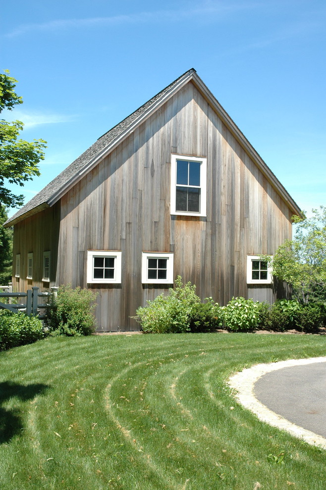 Barn - large farmhouse detached barn idea in Boston