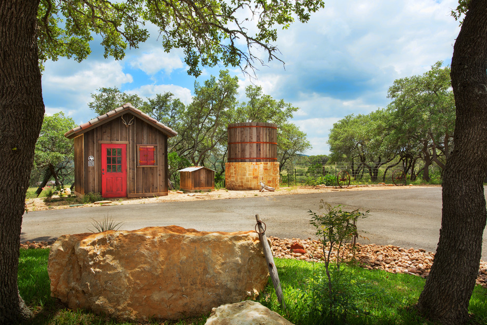 Mediterranean garden shed and building in Austin.