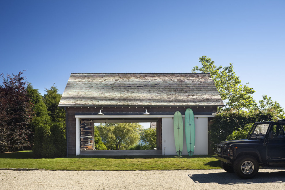 Inspiration for a coastal garage remodel in New York