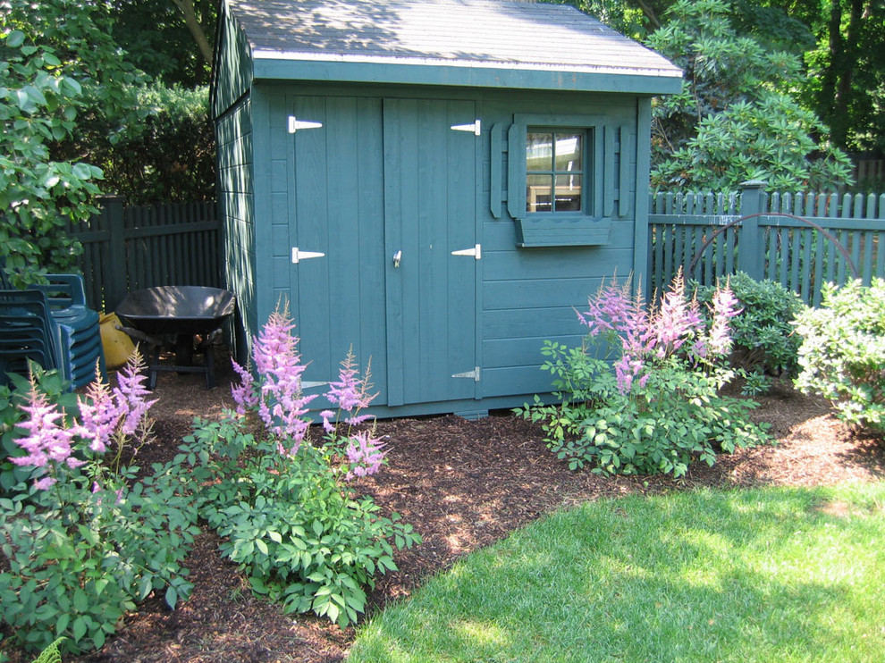 This is an example of a traditional detached garden shed and building in New York.