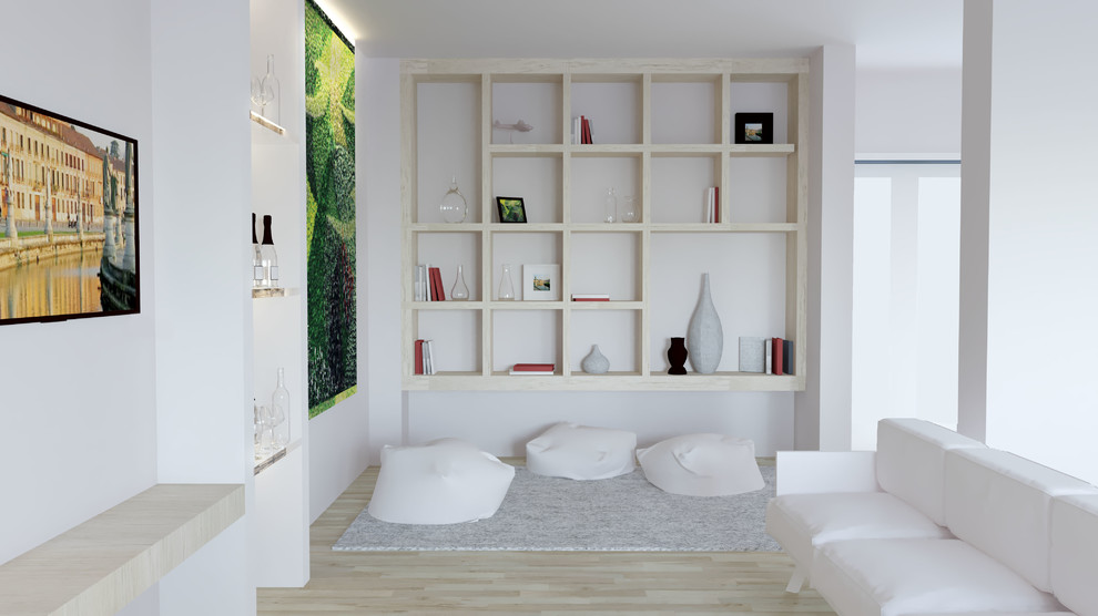 Источник вдохновения для домашнего уюта: гостиная комната среднего размера в современном стиле