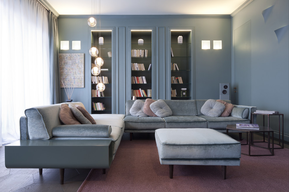 Свежая идея для дизайна: парадная, изолированная гостиная комната:: освещение в стиле модернизм - отличное фото интерьера