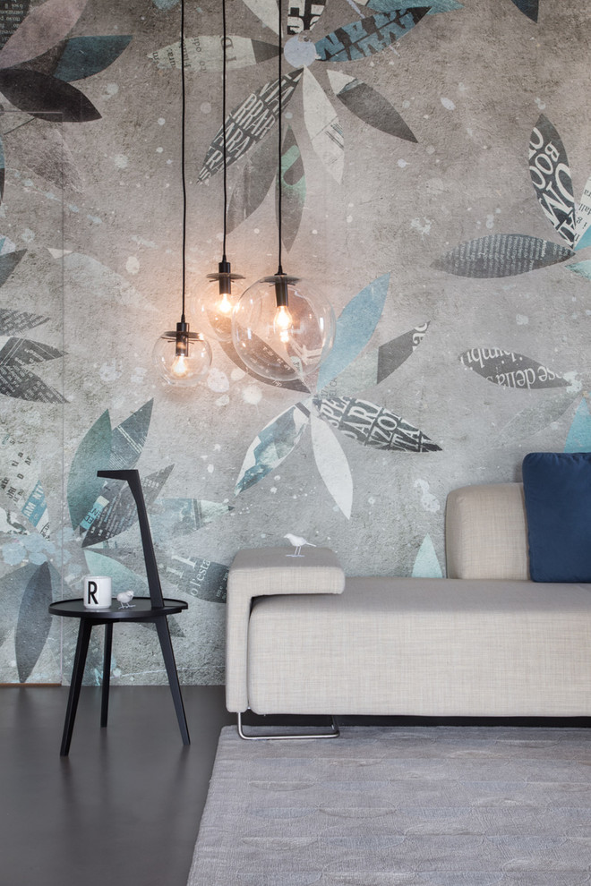 Skandinavisches Wohnzimmer mit TV-Wand in Mailand