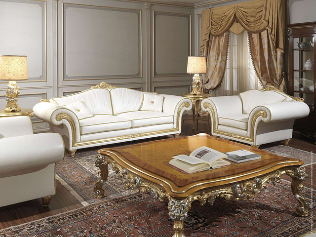 Classic Living Room Imperial In White Leather With Table Art Im 23 Pelle Traditional