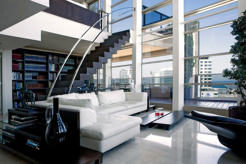 Стильный дизайн: огромная гостиная комната в современном стиле - последний тренд