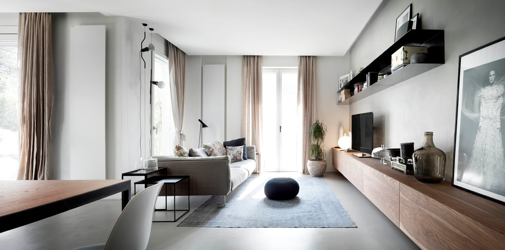 Свежая идея для дизайна: открытая гостиная комната среднего размера в современном стиле - отличное фото интерьера