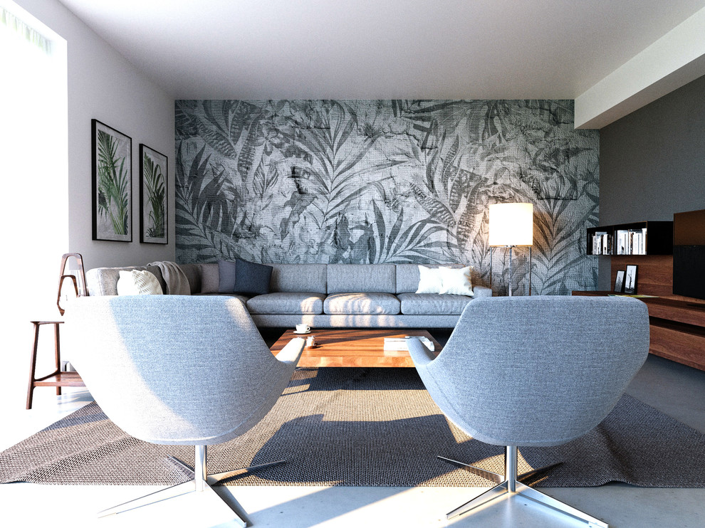 living con wallpaper Modern Living Room by ISOLAPROGETTI