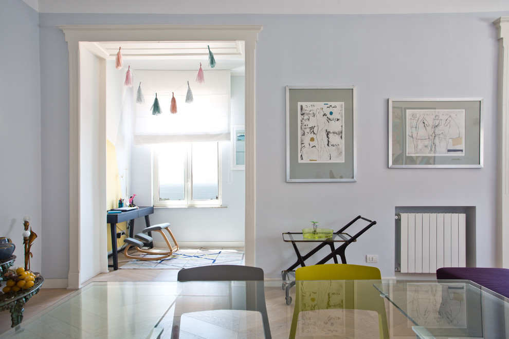 Living room - huge eclectic open concept medium tone wood floor and beige floor living room idea in Naples