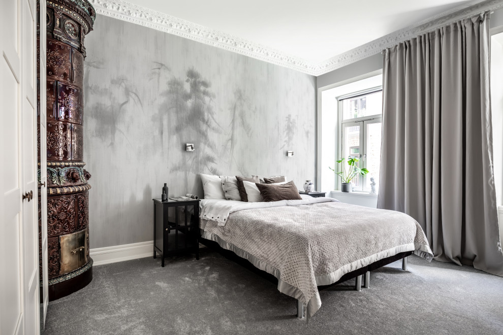 ヨーテボリにある北欧スタイルのおしゃれな寝室のレイアウト