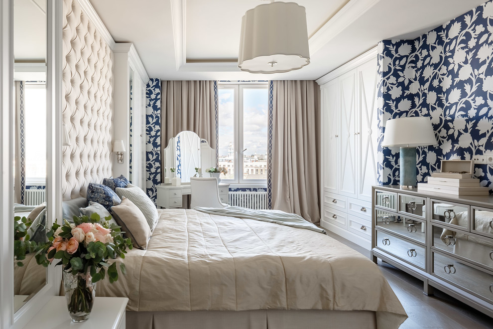 Example of a classic guest beige floor bedroom design in Saint Petersburg