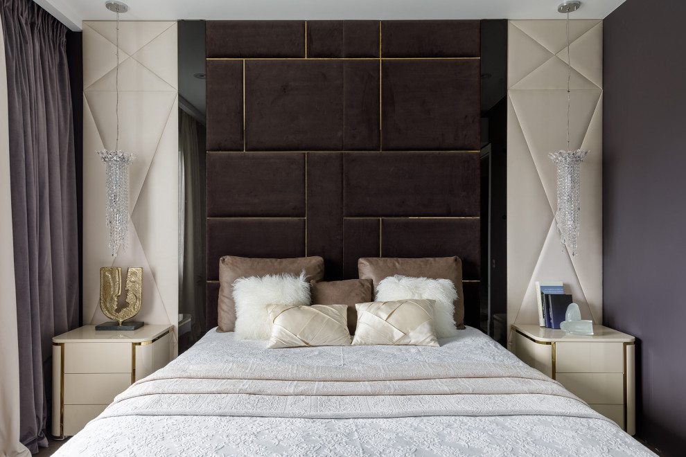 サンクトペテルブルクにあるコンテンポラリースタイルのおしゃれな寝室のインテリア