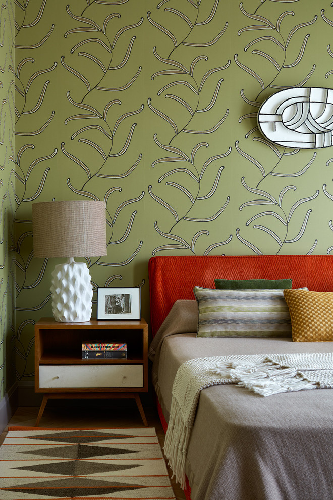 Inspiration for a contemporary bedroom in Moscow with multi-coloured walls.