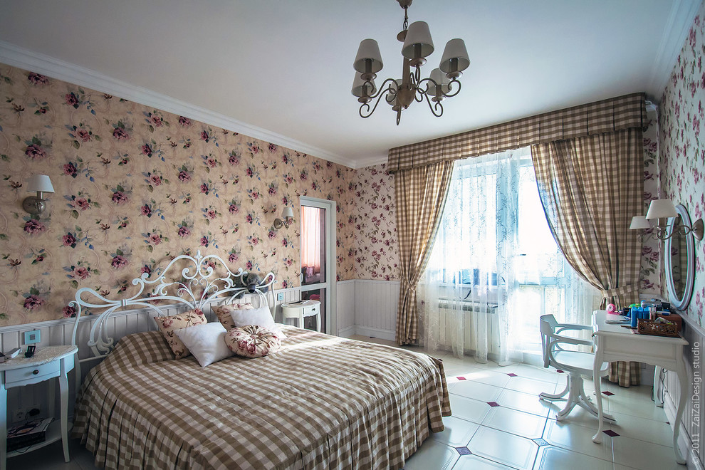 This is an example of a farmhouse bedroom in Saint Petersburg.