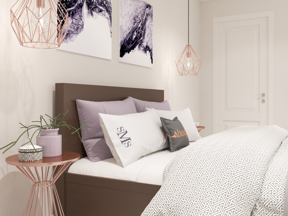 Mittelgroßes Skandinavisches Hauptschlafzimmer mit grauer Wandfarbe in Sonstige