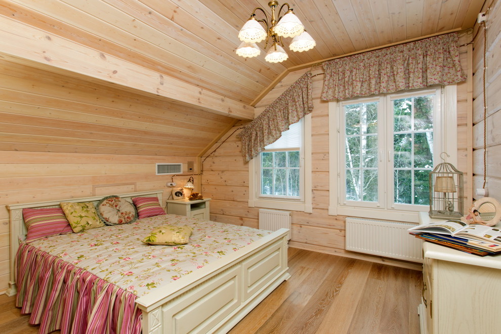 Пример оригинального дизайна: спальня среднего размера в стиле кантри