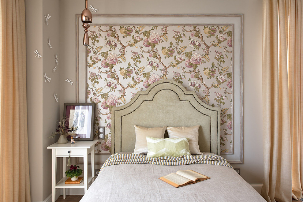 Inspiration for a classic bedroom in Moscow with beige walls.