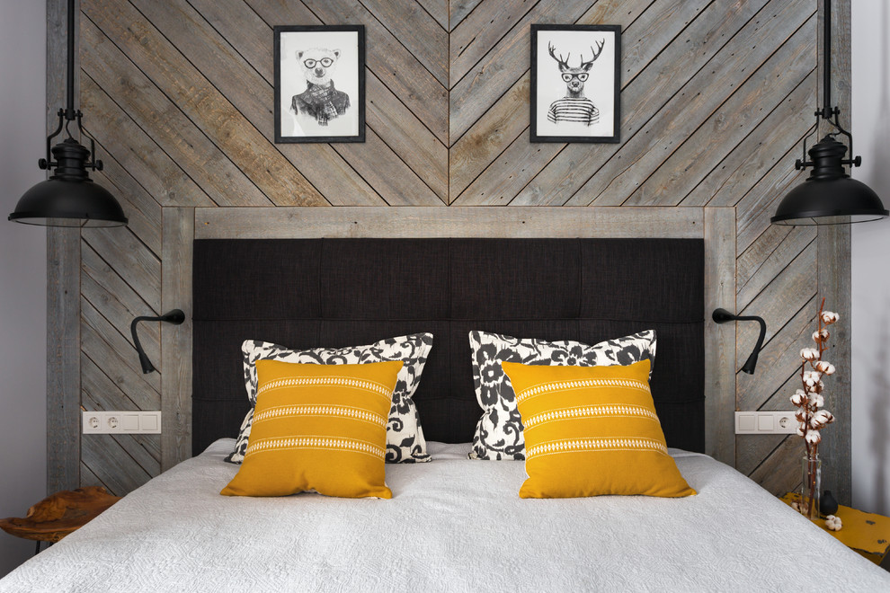 Источник вдохновения для домашнего уюта: маленькая хозяйская спальня в скандинавском стиле с серыми стенами для на участке и в саду