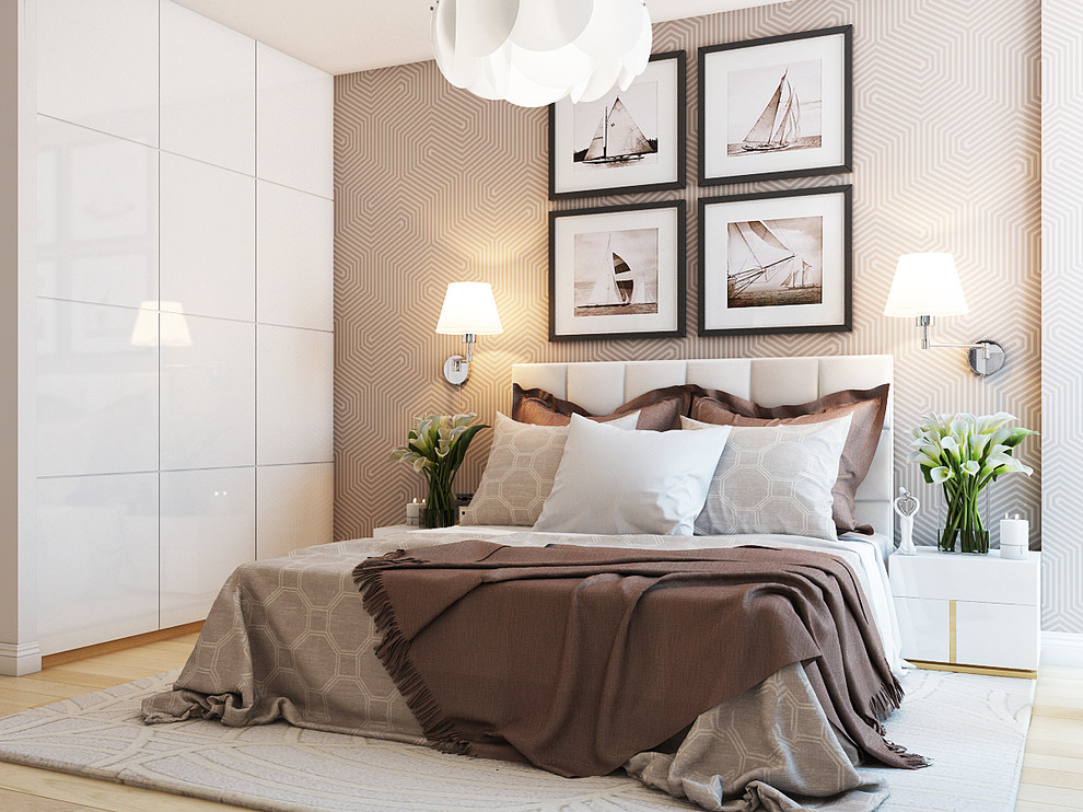 Bedroom - small scandinavian master bedroom idea in Other