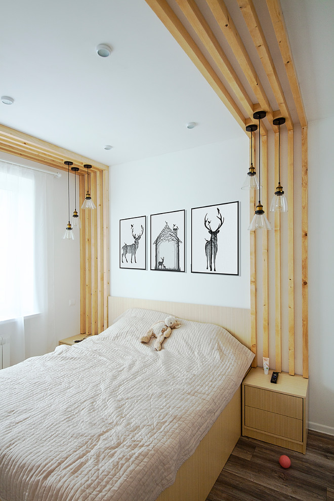 Источник вдохновения для домашнего уюта: хозяйская спальня среднего размера в скандинавском стиле с белыми стенами