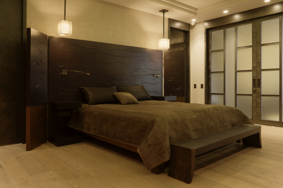 Идея дизайна: спальня среднего размера в современном стиле без камина
