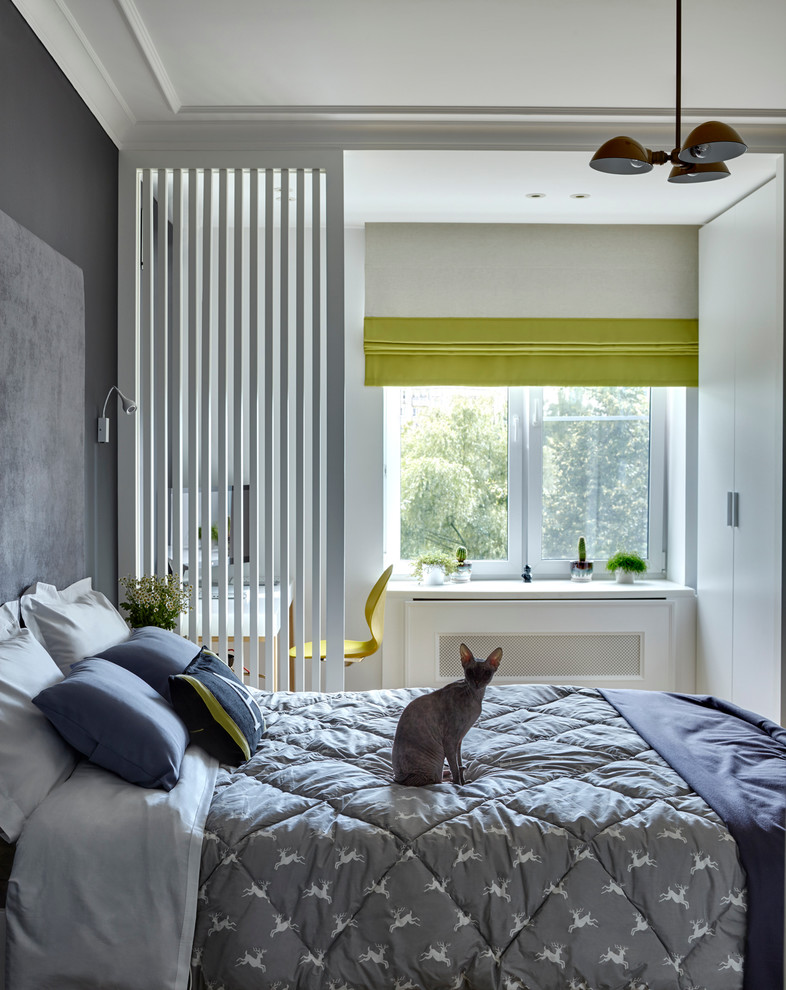 Свежая идея для дизайна: спальня в скандинавском стиле с рабочим местом - отличное фото интерьера