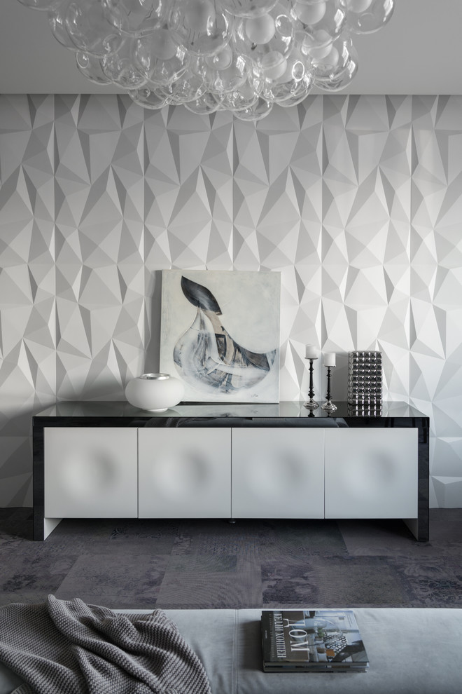 Стильный дизайн: хозяйская спальня в современном стиле с серыми стенами - последний тренд