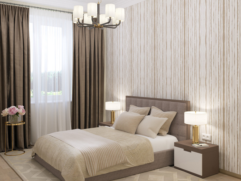 Стильный дизайн: хозяйская спальня среднего размера в стиле неоклассика (современная классика) - последний тренд