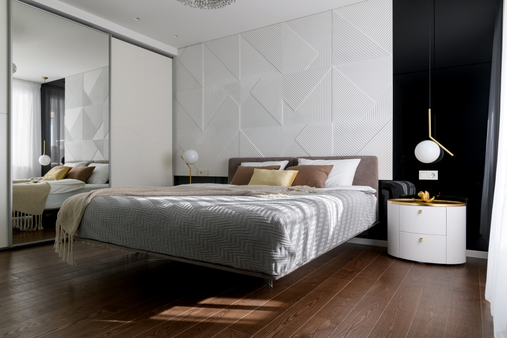 Design ideas for a contemporary bedroom in Novosibirsk.