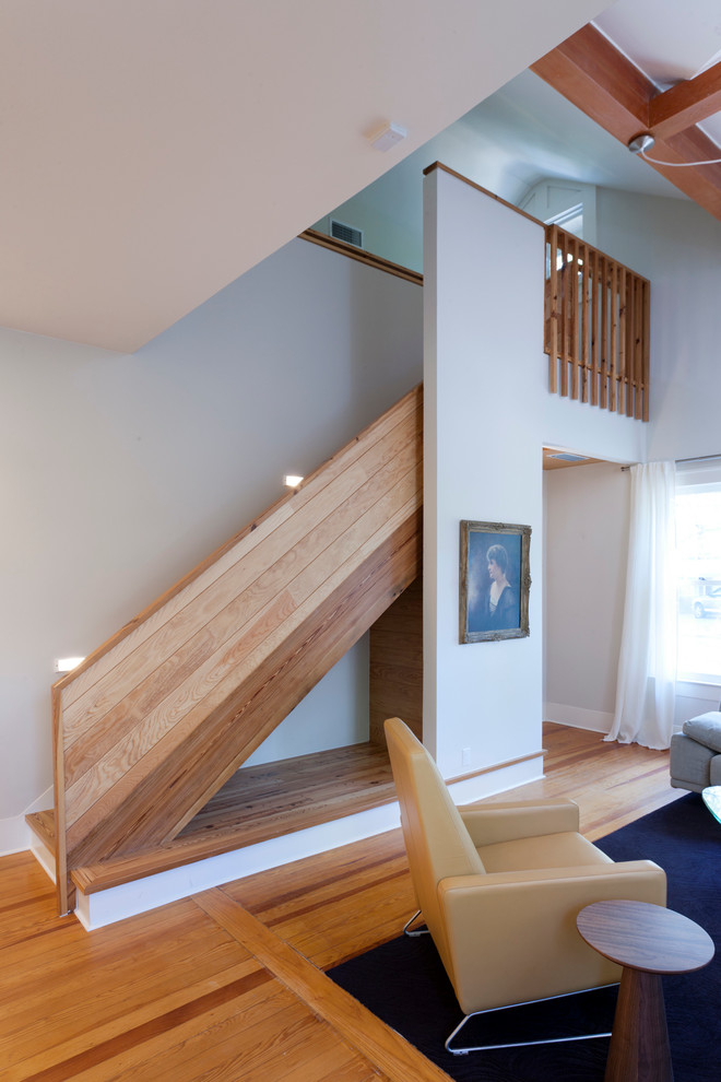 Inspiration for a contemporary straight staircase in Austin.