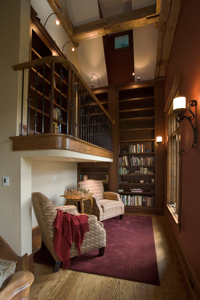 Photo of a medium sized traditional floating staircase in Milwaukee.