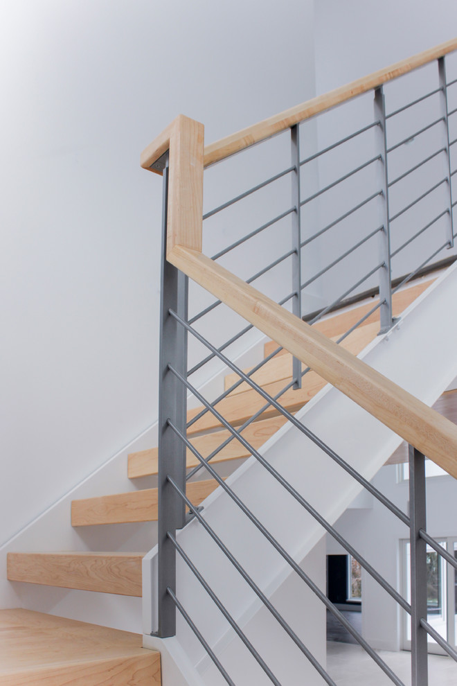Inspiration for a mid-sized shabby-chic style wooden l-shaped mixed material railing staircase remodel in DC Metro