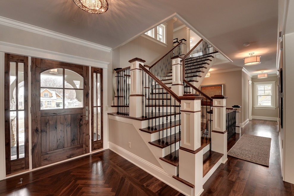Photo of a classic staircase in Minneapolis with feature lighting.