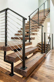 75 Cable Railing L-Shaped Staircase Ideas You'll Love - March, 2024