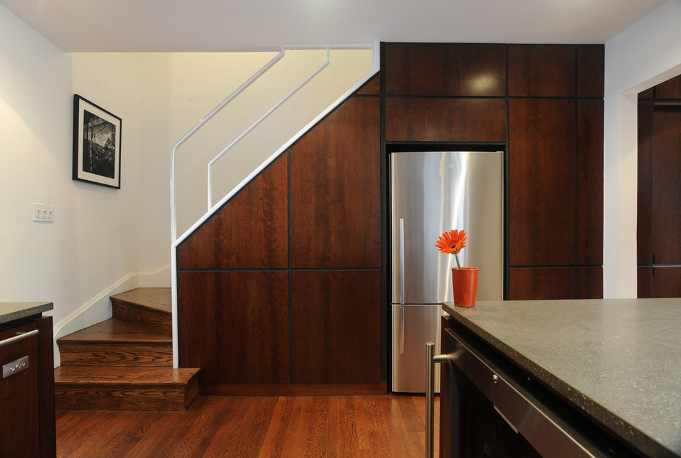 Modern wood staircase in DC Metro with wood risers.