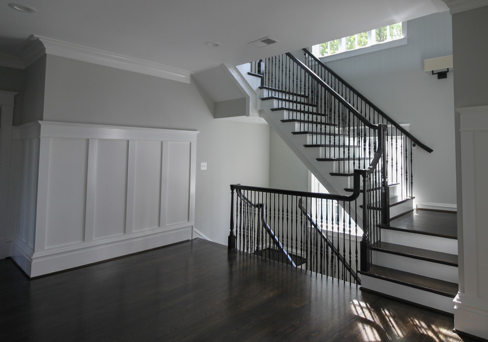 Staircase - large transitional wooden floating mixed material railing staircase idea in DC Metro with wooden risers